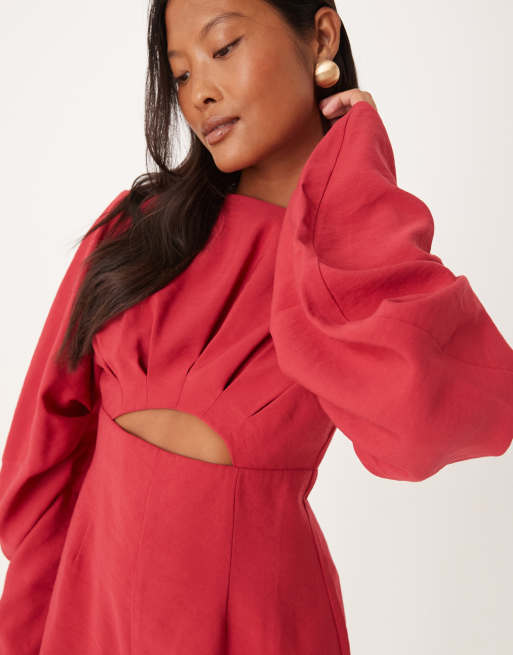 ASOS DESIGN Petite curved sleeve romper with pleating detail in raspberry