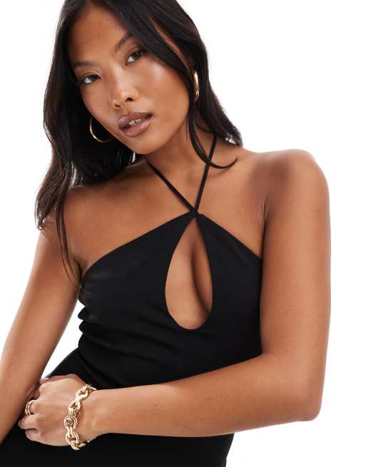 ASOS DESIGN Petite cut out halter wide leg jumpsuit in black, 4 of 4