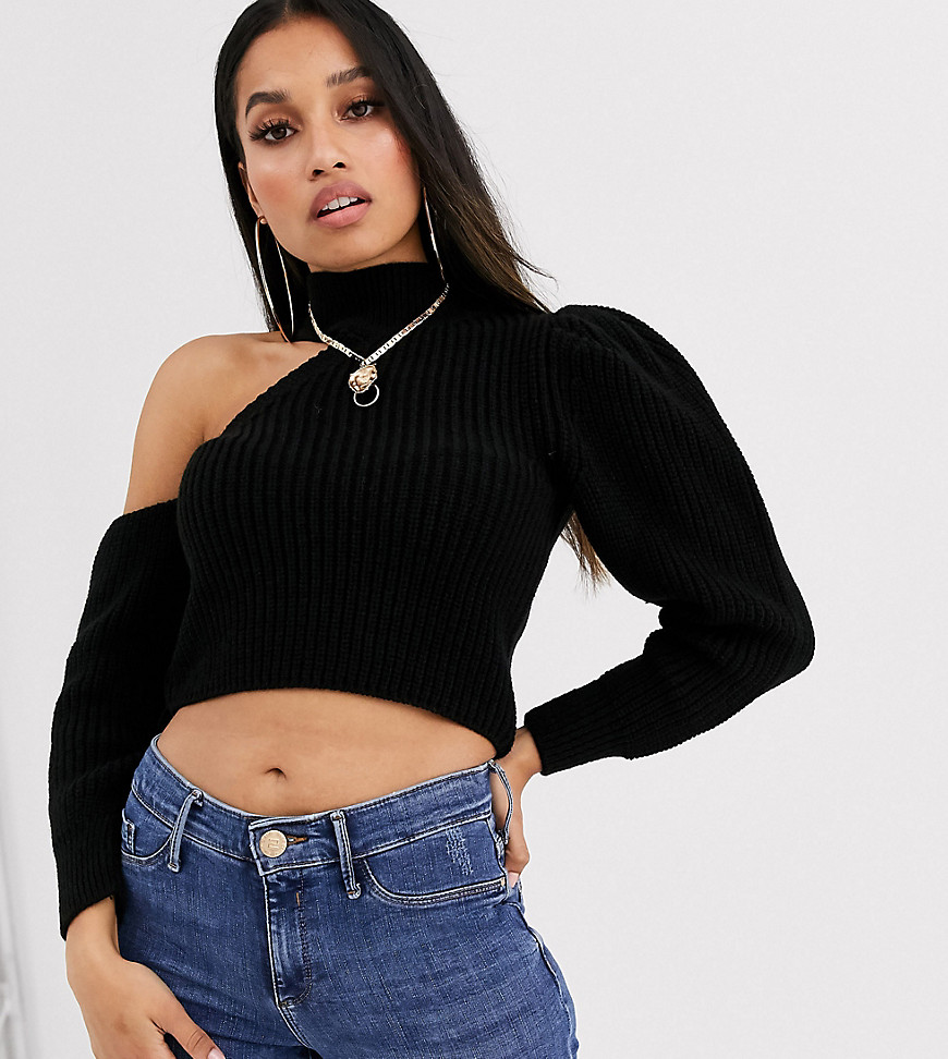 ASOS DESIGN Petite cut out jumper with high neck-Black