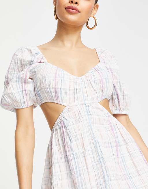ASOS DESIGN Petite cut out seersucker check beach dress in pastel check ASOS