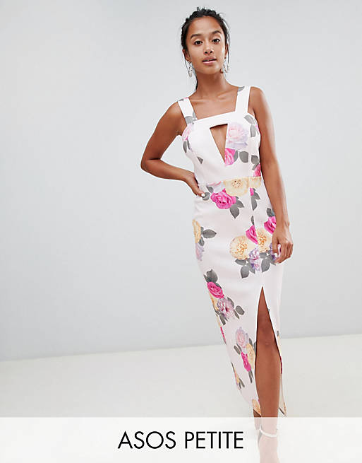 ASOS DESIGN Petite Cut Out square neck maxi in floral print dress | ASOS
