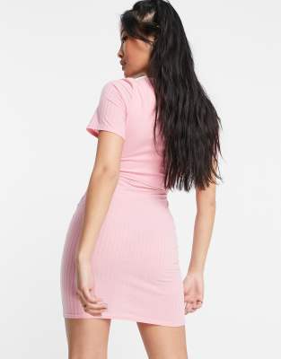 pink ribbed mini dress