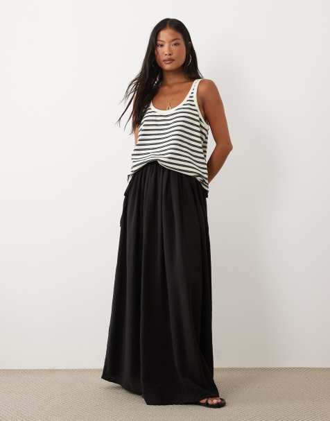 ASOS DESIGN Petite – Czarna lekko gnieciona spódnica maxi z wiązaniem w talii - view 1