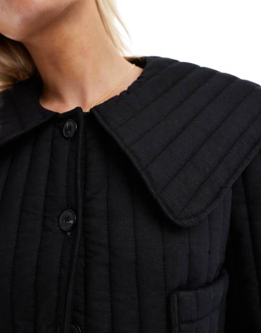 ASOS DESIGN Petite – Czarna pikowana kurtka z kołnierzem, 3 z 4