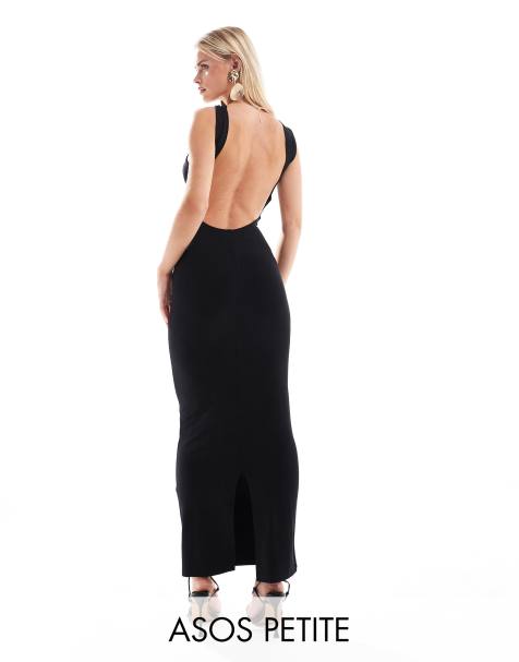 ASOS DESIGN Petite – Czarna sukienka maxi z dekoltem typu halter i mocno wyciętym tyłem - view 1
