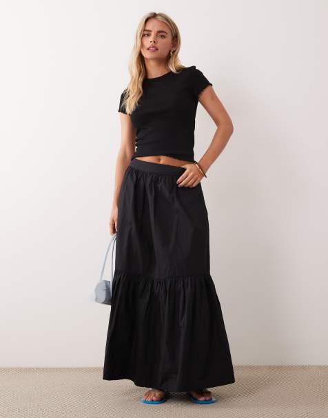 ASOS DESIGN Petite – Czarna warstwowa spódnica maxi w stylu boho - view 1