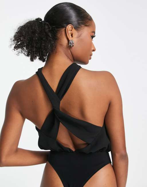 ASOS DESIGN Petite – Czarne body z ozdobnym węzłem na plecach, 2 z 4