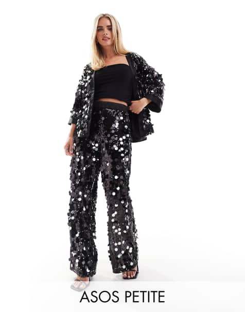 ASOS DESIGN Petite disco sequin tailored trouser in black
