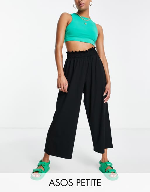 ASOS DESIGN Petite – Czarne kuloty z marszczoną talią