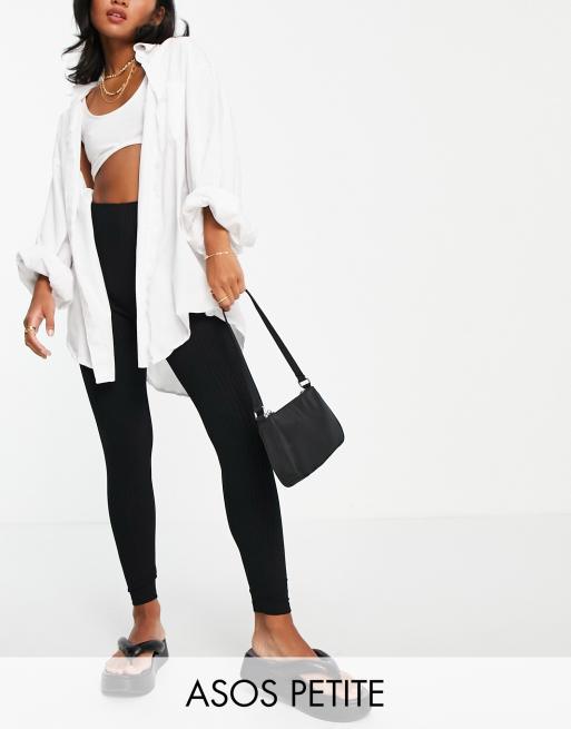 ASOS DESIGN Petite – Czarne prążkowane legginsy
