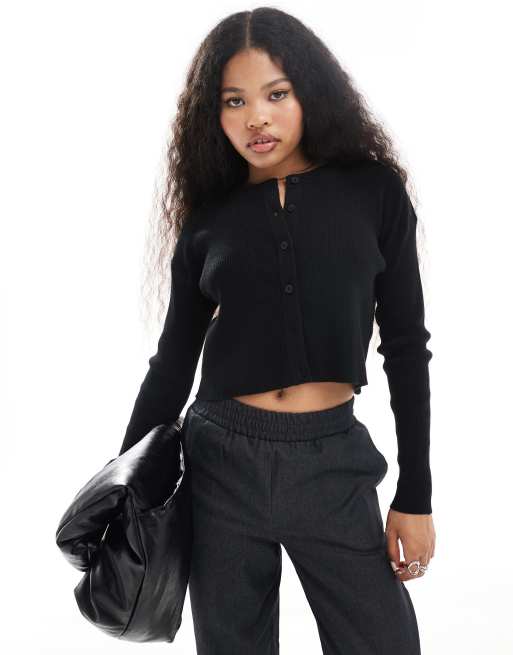 ASOS DESIGN Petite – Czarny dopasowany kardigan z okrągłym dekoltem