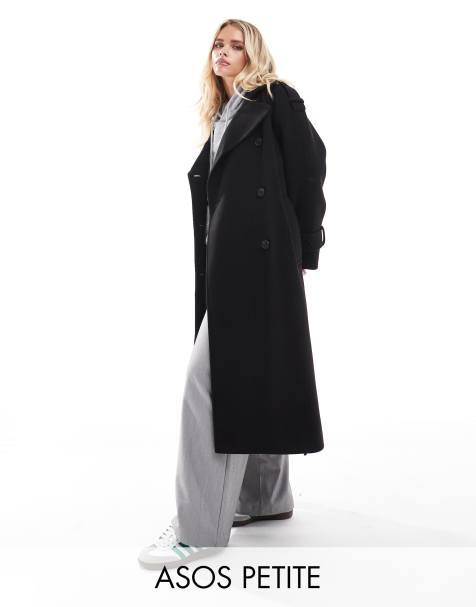 ASOS DESIGN Petite – Czarny elegancki trencz z imitacji wełny - view 1
