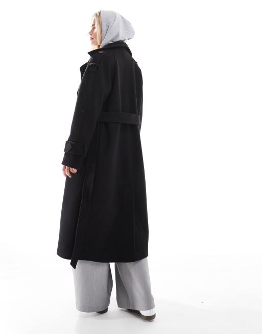 ASOS DESIGN Petite – Czarny elegancki trencz z imitacji wełny, 2 z 4