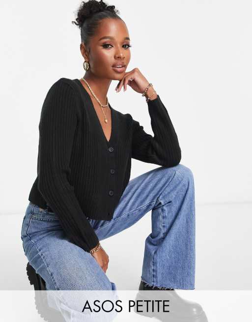 ASOS DESIGN Petite – Czarny kardigan z dekoltem w szpic