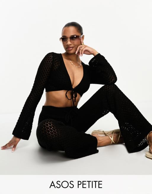 ASOS DESIGN Petite – Czarny szydełkowany kardigan z wiązaniem z przodu