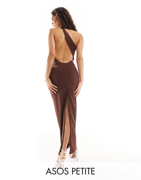 ASOS DESIGN Petite – Czekoladowa asymetryczna sukienka modelująca maxi - view 1
