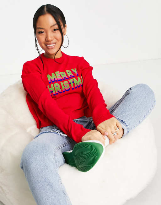 ASOS DESIGN Petite – Czerwony świąteczny sweter z napisem „Merry Christmas”, 4 z 4