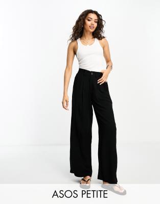 ASOS DESIGN Petite - Dad broek met wijde pijpen in zwart 