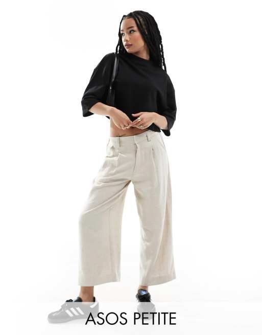 ASOS DESIGN Petite dad culottes with linen in stone