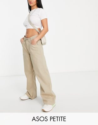 ASOS DESIGN Petite - Dad-Hose in Taupe mit weitem Bein-Neutral