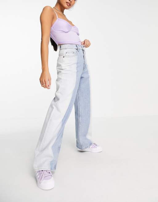 ASOS DESIGN Petite Dad jeans comodi a vita alta lavaggio chiaro bicolore