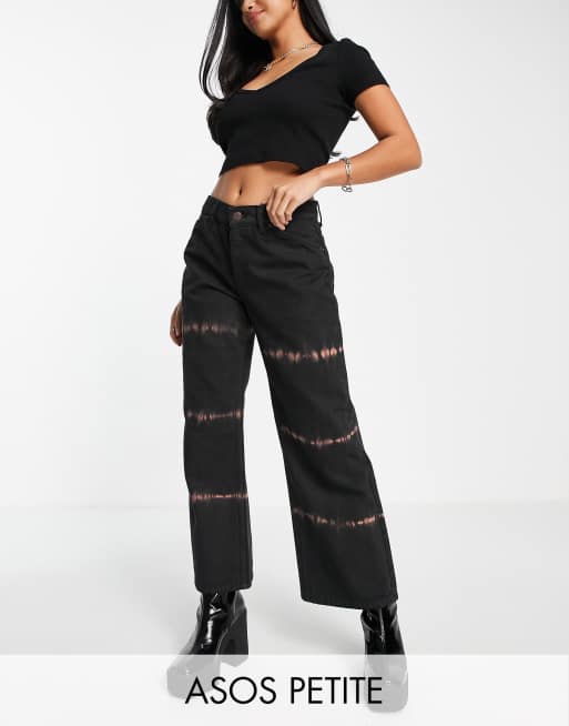 ASOS DESIGN Petite - Dad jeans comodi a vita bassa in misto cotone tie-dye color cioccolato - MULTI