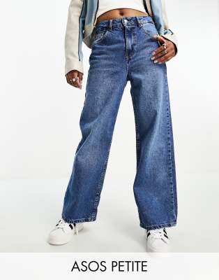 Asos Petite Asos Design Petite Dad Jeans In Mid Blue