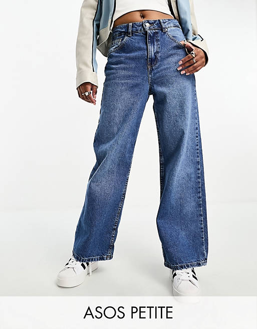 ASOS DESIGN Petite dad jeans in mid blue | ASOS