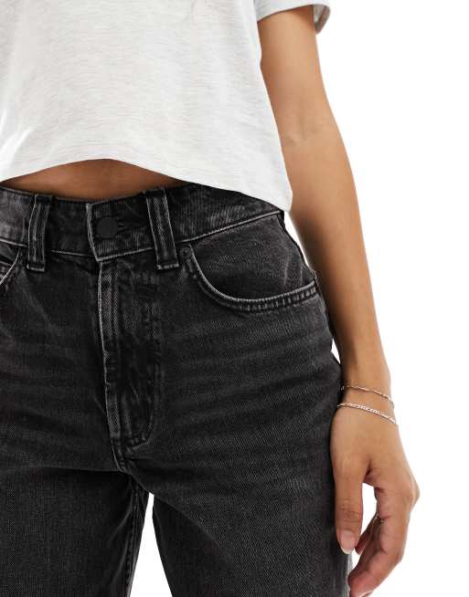 ASOS DESIGN Petite - Dad jeans met wijde pijpen in zwarte wassing, 4 van 5
