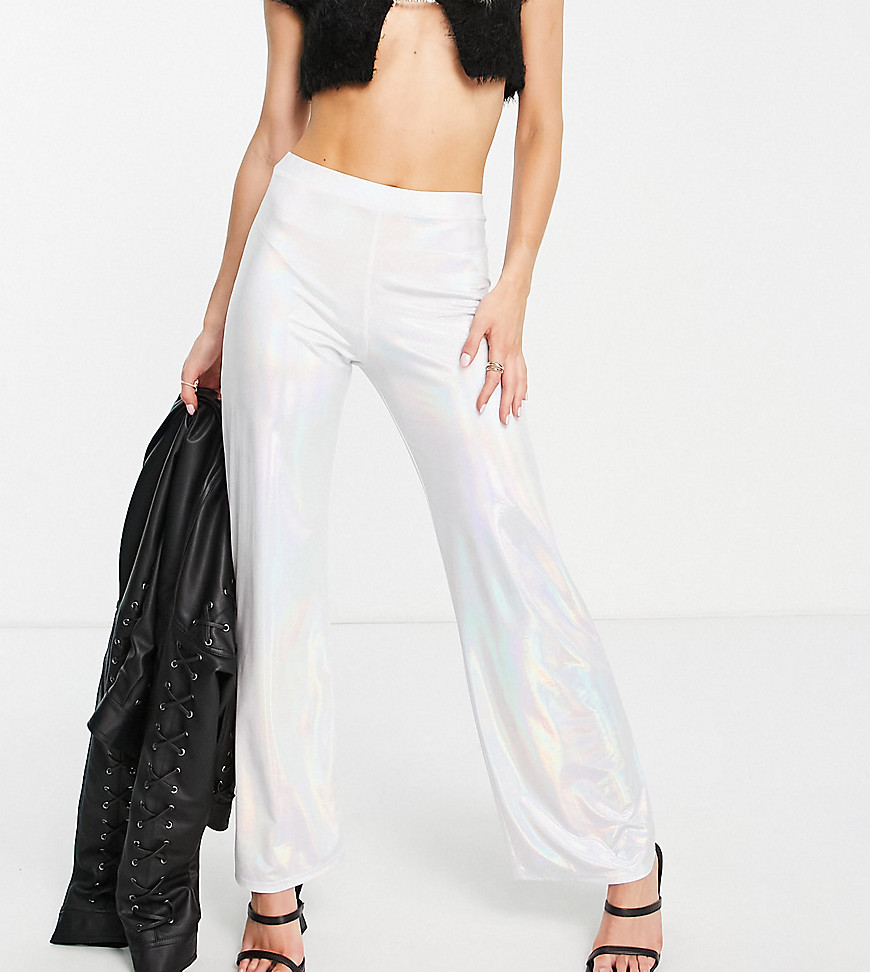 ASOS DESIGN Petite dad pant in holographic silver