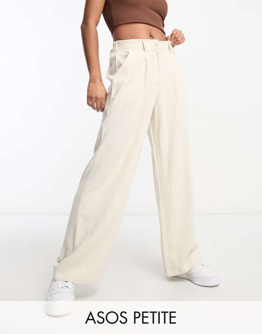 ASOS DESIGN Petite dad pant with linen in stone | ASOS