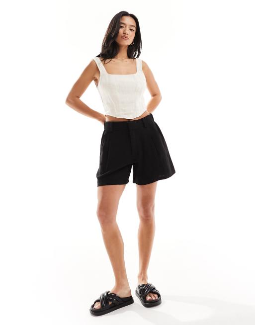 ASOS DESIGN Petite - Dad short van linnenmix in zwart, 3 van 5
