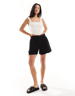 ASOS DESIGN Petite linen mom shorts in black