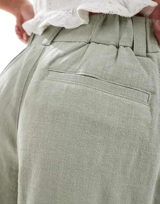 ASOS DESIGN  Petite dad short with linen in olive, 5 of 5