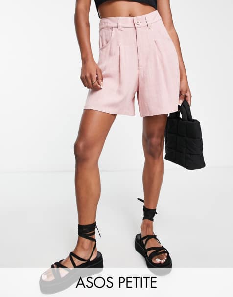 ASOS DESIGN Petite dad short with linen in pink - view 1
