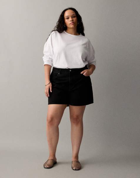 ASOS DESIGN Petite - Dad-shorts i forvasket sort denim - view 1