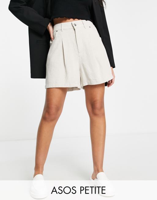 ASOS DESIGN Petite dad shorts with linen in oatmeal