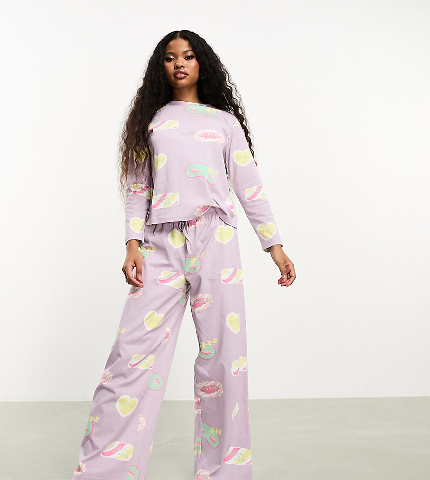 Asos Petite Asos Design Petite Daydream Long Sleeve Top & Pants Pajama Set In Lilac-purple