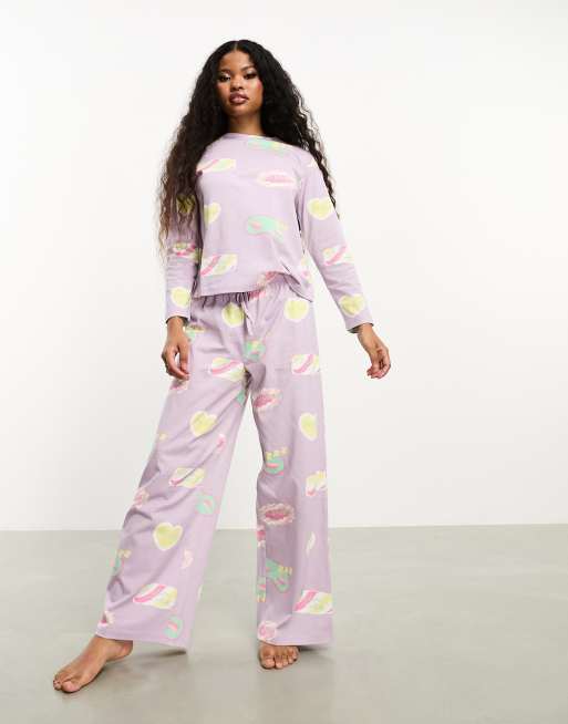 ASOS DESIGN Petite daydream long sleeve top pants pajama set in