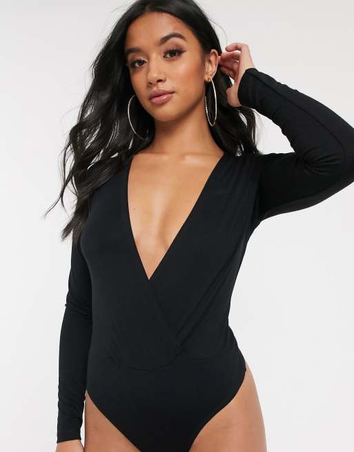 ASOS DESIGN Charlotte ribbed bodysuit in black