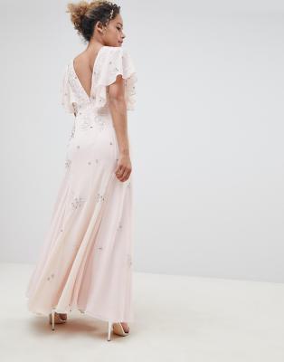 asos design delicate embellished angel sleeve maxi dress