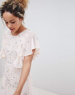 asos design delicate embellished angel sleeve maxi dress