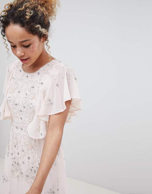 ASOS DESIGN Petite delicate embellisheds maxi dress with angel sleeve