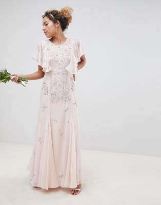 asos design delicate embellished angel sleeve maxi dress