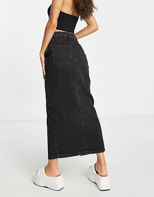 Womens Clothing Skirts Maxi skirts ASOS Asos Design Petite Denim 90s Maxi Skirt in Black 