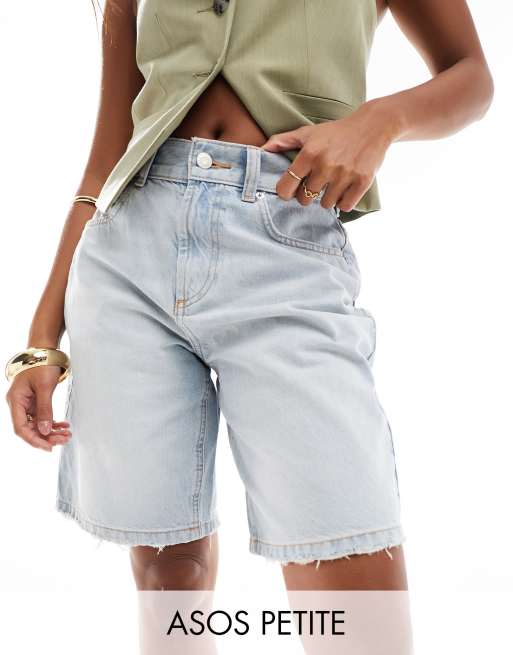 ASOS DESIGN Petite denim bermuda shorts in lightwash blue