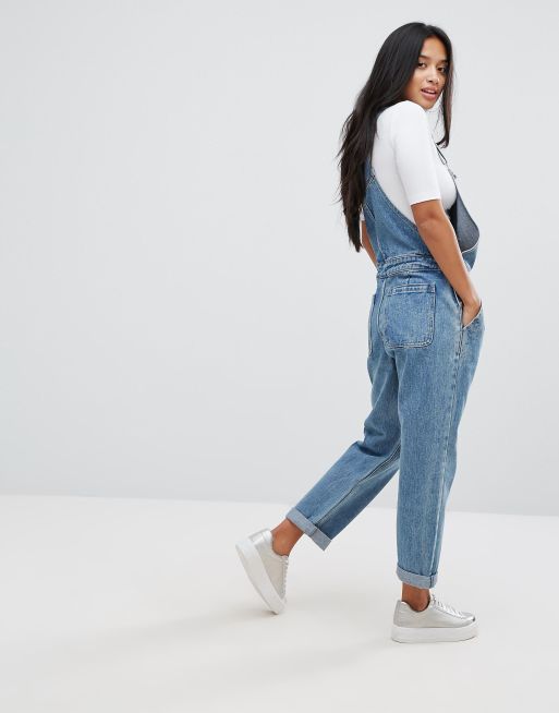 ASOS DESIGN Petite 'original' denim dungarees in midwash