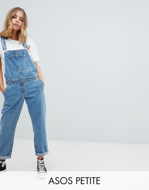 ASOS DESIGN Petite denim dungaree in mid blue