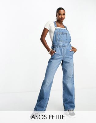ASOS DESIGN Petite denim dungarees in mid blue