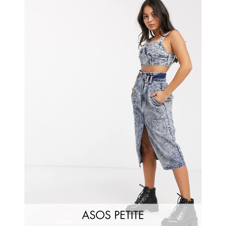 ASOS DESIGN Petite denim extreme 80s acid wash midi skirt ASOS
